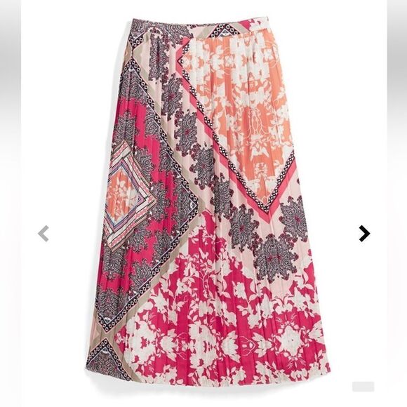 NWT NWT Chico's Boho Chic Colorful Pleated Borders Maxi Skirt Fully Lined Size 0 - Picture 1 of 6